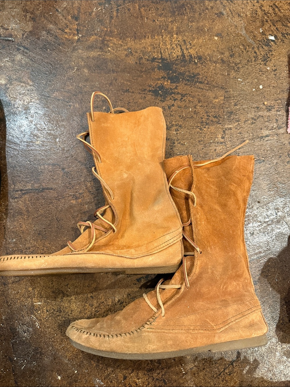 Minnetonka Suede Lace-Up Moccasin Boots - Tan Size womens 10